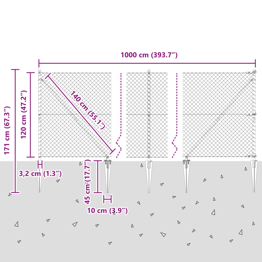 Recinzione a Maglie con 7 Picchetti 1.2x10 m Acciaio Zincato