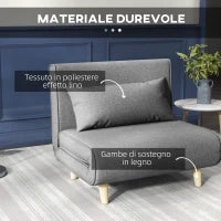 Poltrona Letto 3 in 1 con Schienale Reclinabile su 6 Posizioni in Tessuto, 94x78x80 cm, Grigio