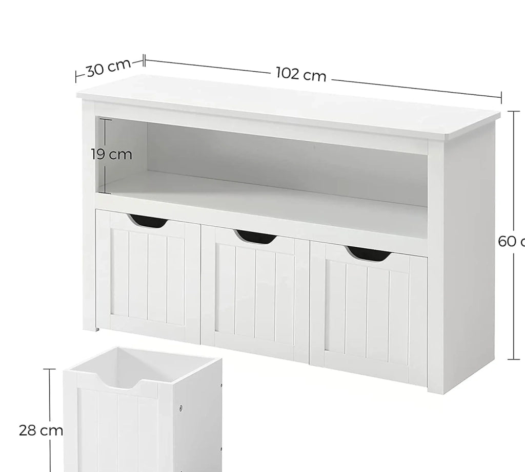 Mobiletto porta giocattoli 102 x 30 x 60 cm per bambini mobiletto con cassettiera e rotelle per soggiorno camera da letto sala giochi bianco 12_0006457