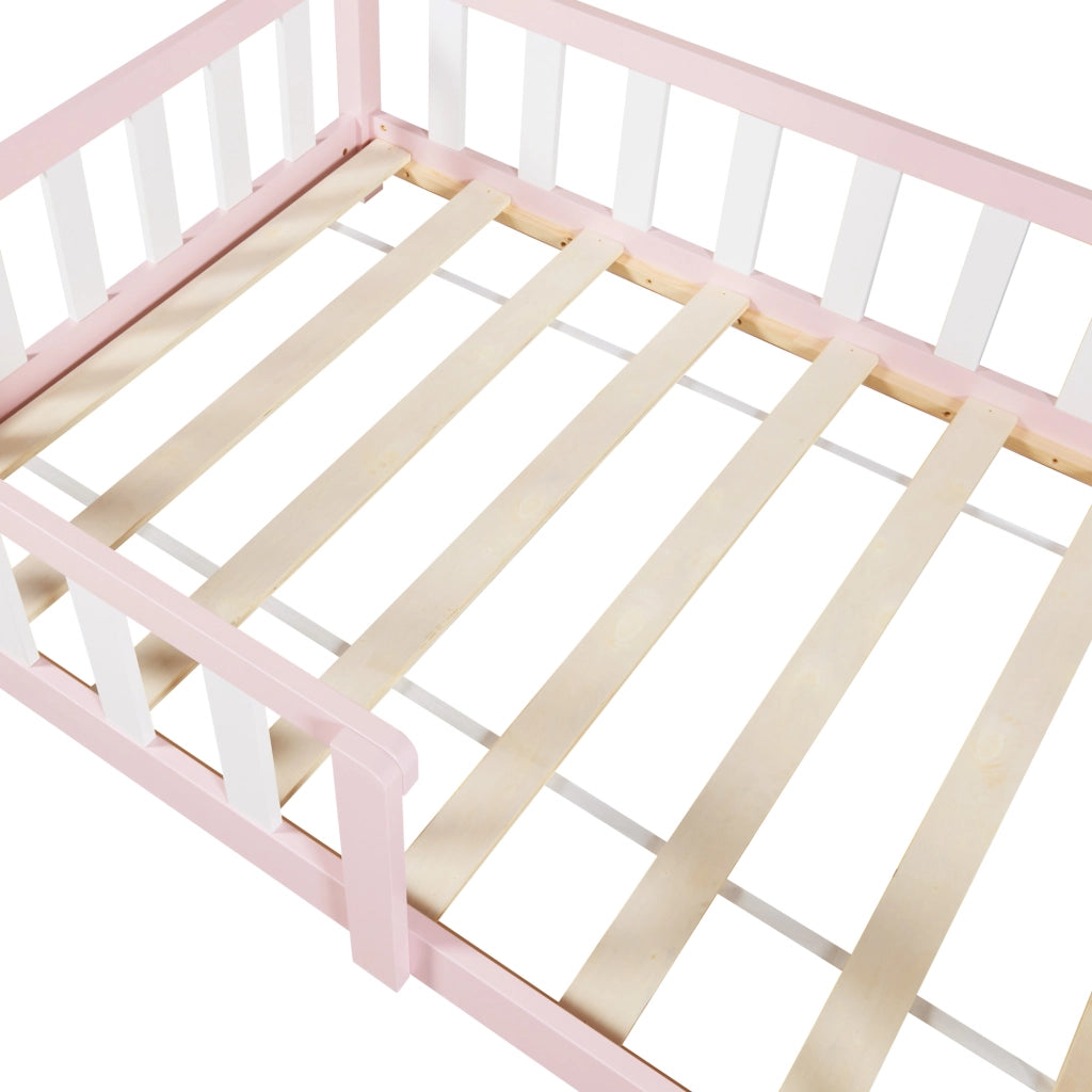 Letto per Cameretta Sisimiut a Forma di Casetta 90x200 cm Rosa / Bianco [en.casa]
