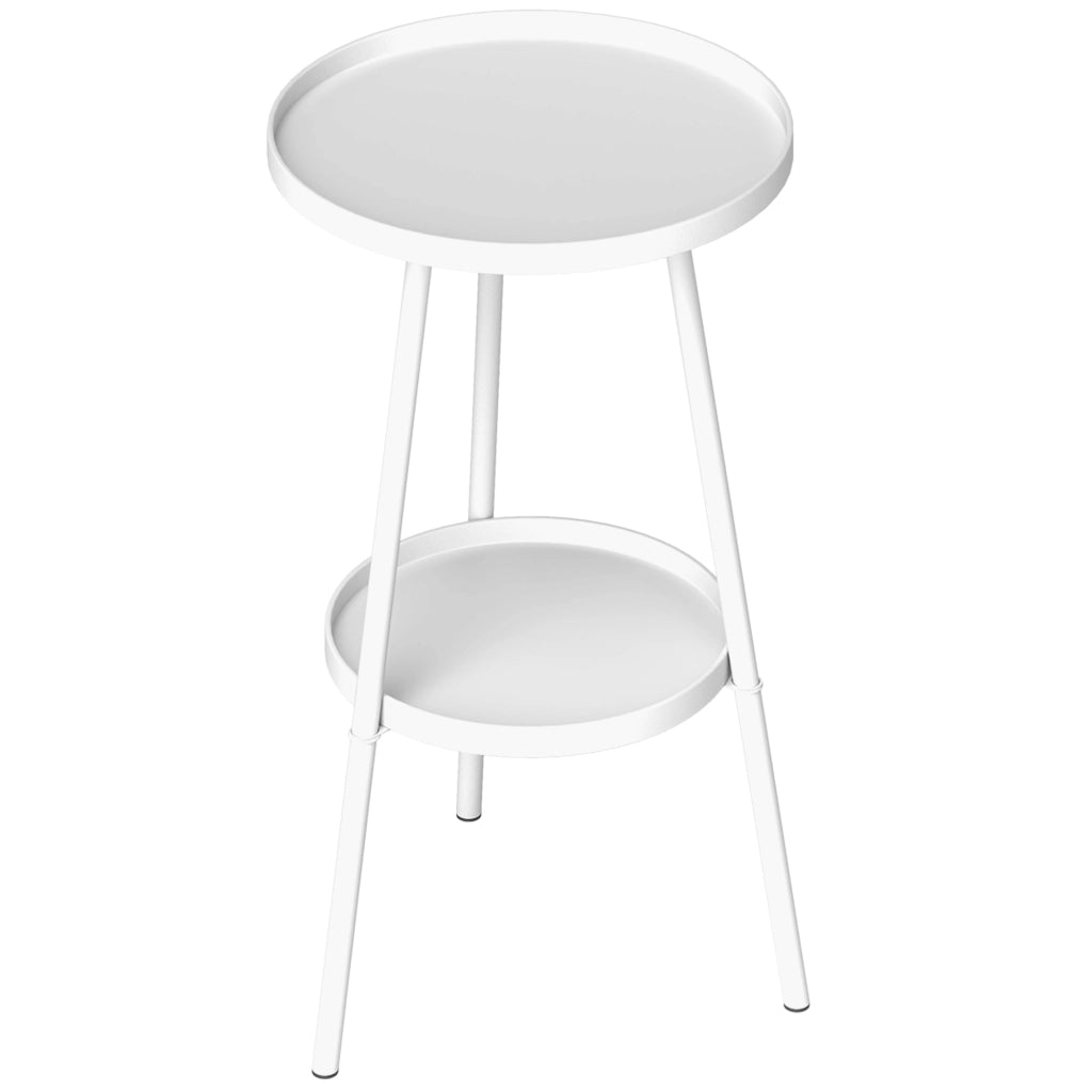 Tavolino da Giardino Rotondo 2 Livelli con Vassoio ¨C zephmum ¨C Bianco ?32x51 cm