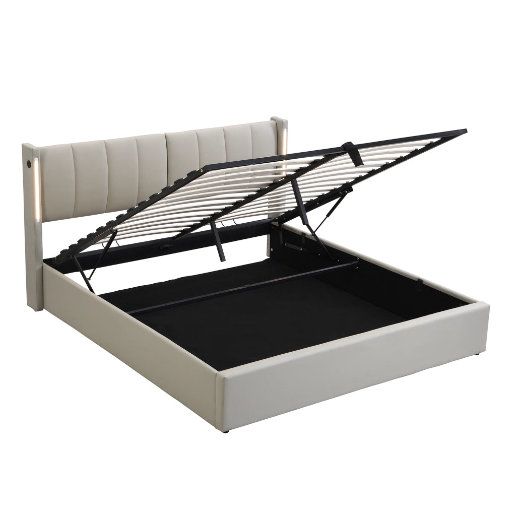 Letti contenitori 140x190 cm multifunzione; PU grigio (Senza materasso)