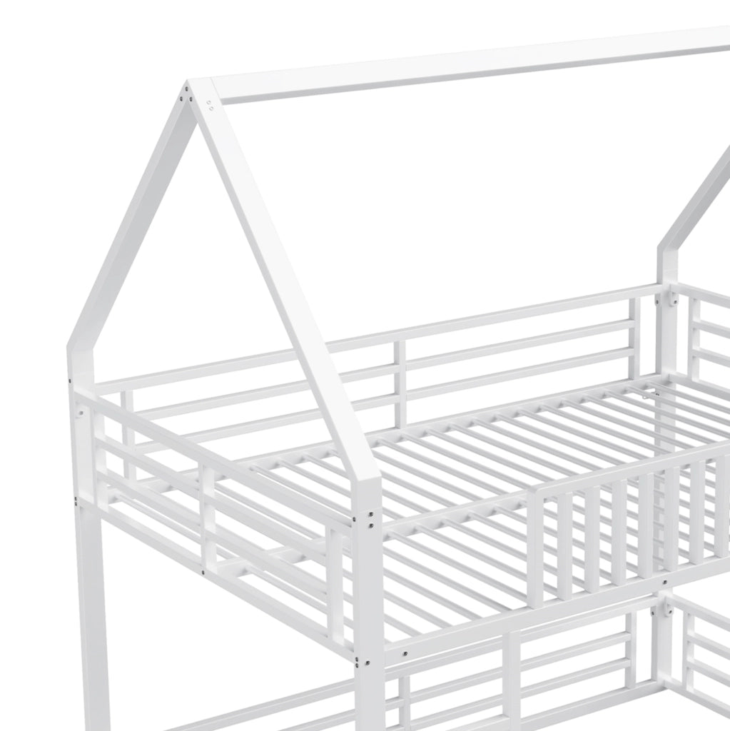 Letto a soppalco a casetta 140x200 cm con LED, bianco