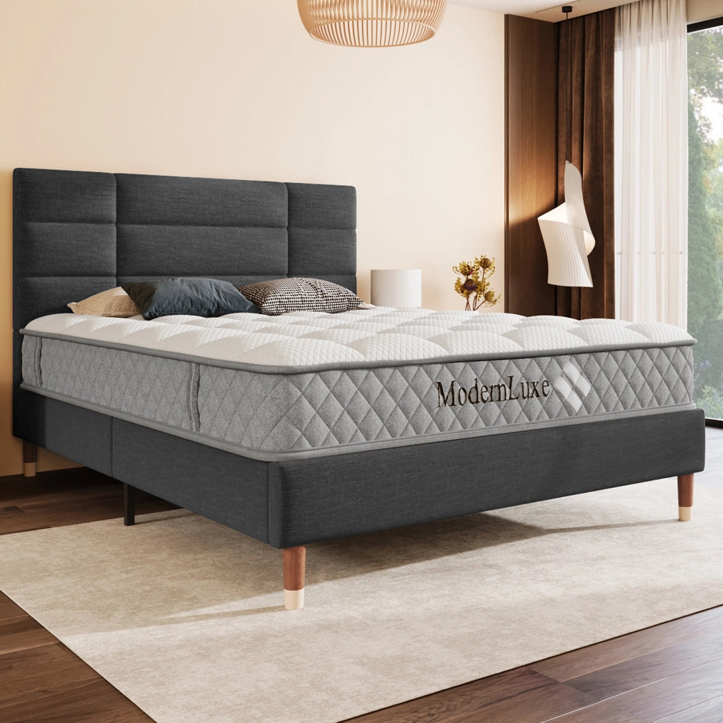 Letto matrimoniale 140x200 cm con testiera e materasso ortopedico 7 zone; grigio