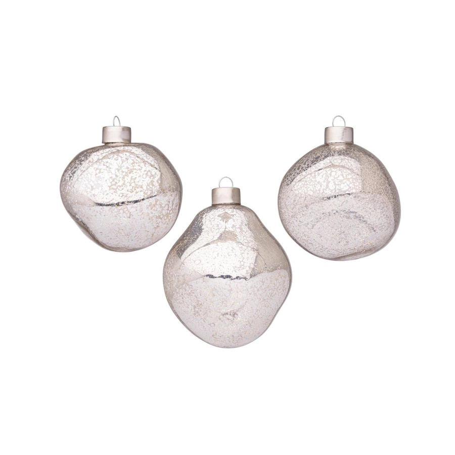 CONFEZIONI 3 PALLINE NATALE ARGENTO IN VETRO ORGANIC BIZZOTTO D8