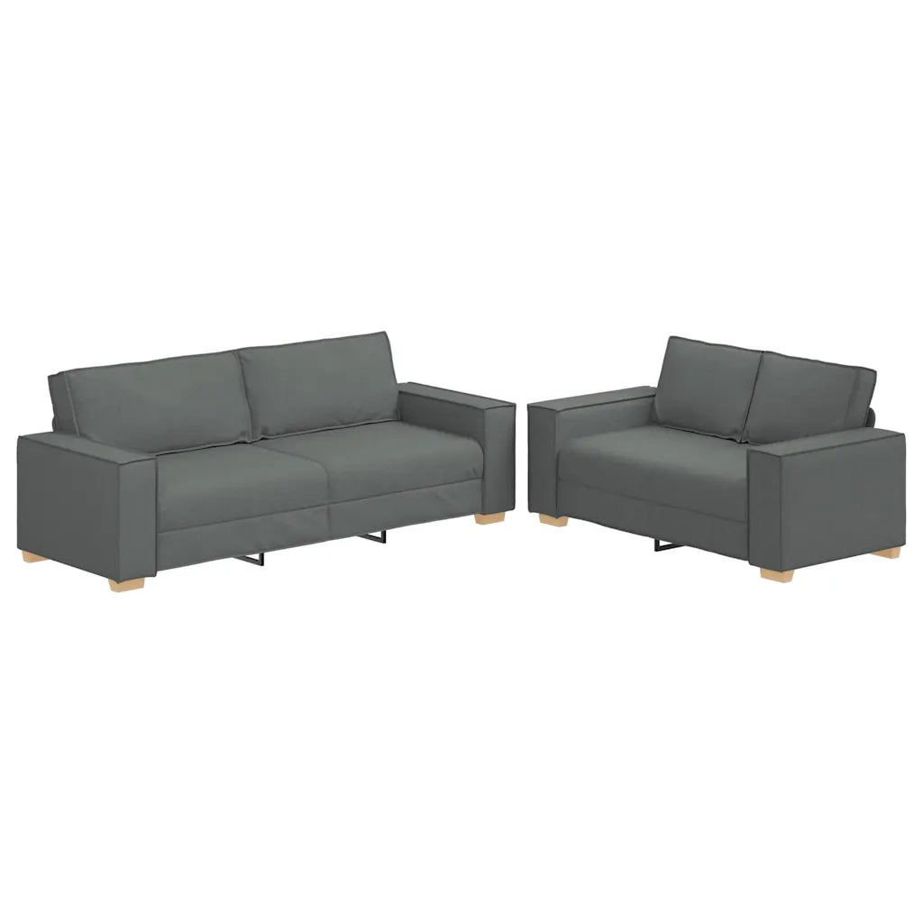 Set di Divani 2 pz con Cuscini Grigio Scuro in Tessuto