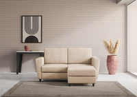 Divano 2 Posti con Pouf 152x155x85 cm Yasel in Tessuto Beige