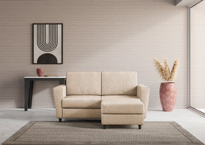 Divano 2 Posti con Pouf 172x145x85 cm Yasel in Tessuto Beige