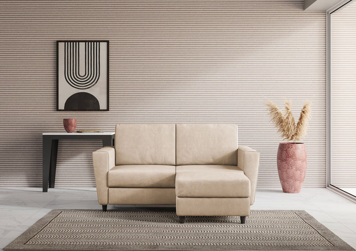 Divano 2 Posti con Pouf 172x145x85 cm Yasel in Tessuto Beige