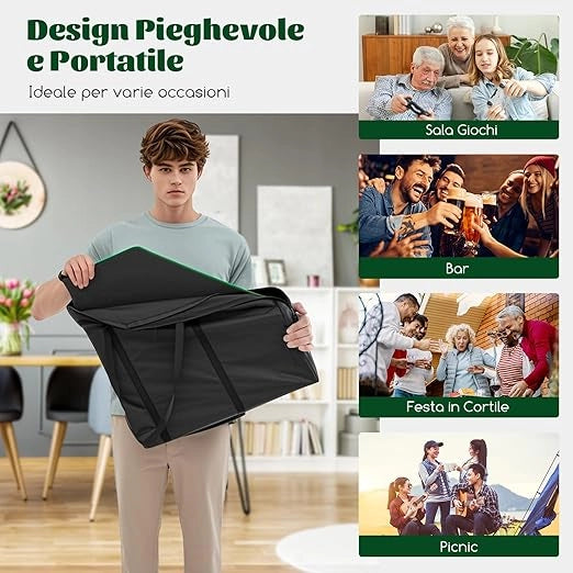 Tappetino da Poker Pieghevole 120 cm, Portatile con Borsa Portabicchieri e Vassoi per Fiches, Tappeto da Poker Antiscivolo, Verde