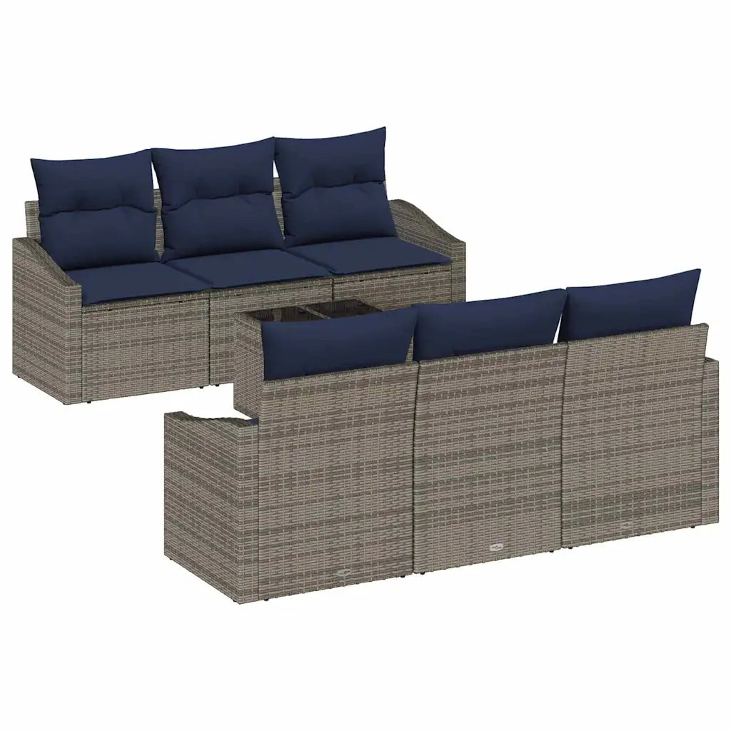 Set di divani con cuscino 7 pcs Grigio e Blu Navy polyrattan 3355284