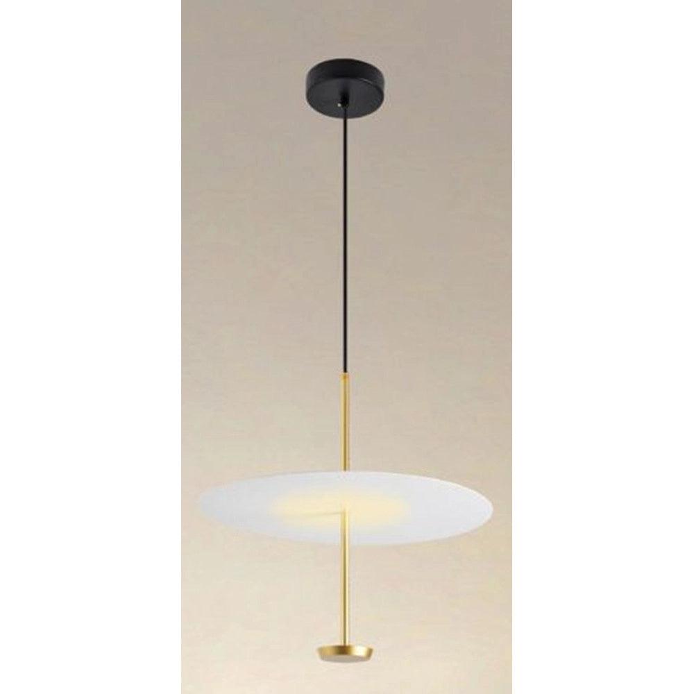 Trade Shop - Lampadario A Sospensione Luce 4000k Led 18w Disco Paralume Piatto Bianco Oro Tondo 33191 -