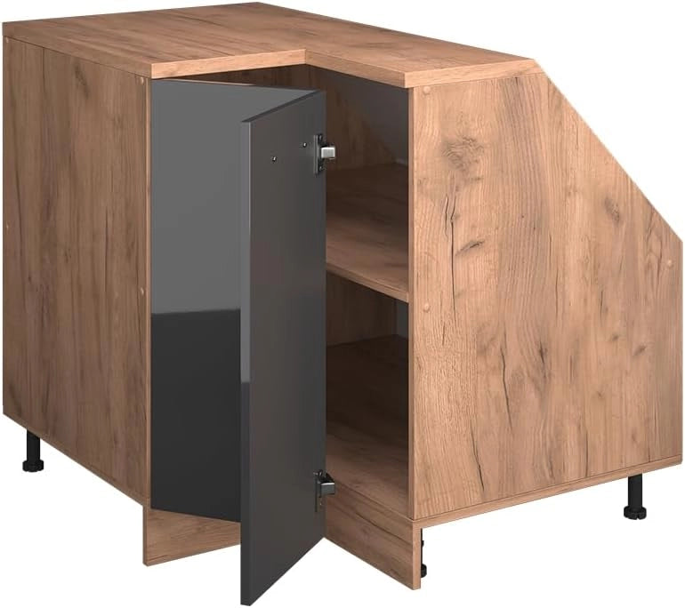 Mobile sottotetto Mobile angolare Rion, Antracite lucido, 75.6 x 81.6 cm con 1 porta, carcassa dell’armadio profondità 60 cm, adatto per il salvaspazio sotto tetti spioventi