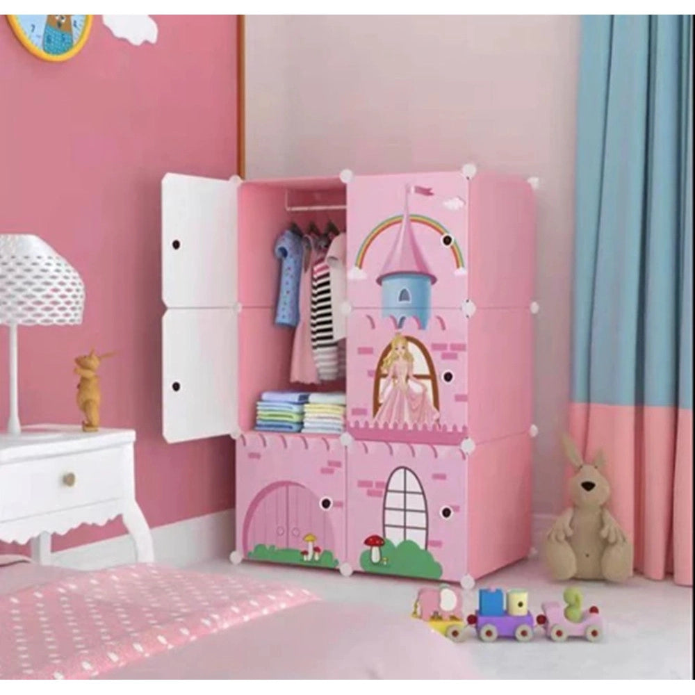 Trade Shop - Armadio Modulare Per Bambini Multiuso Portaoggetti A 6 Scomparti Cubi Con Ante Decorate -