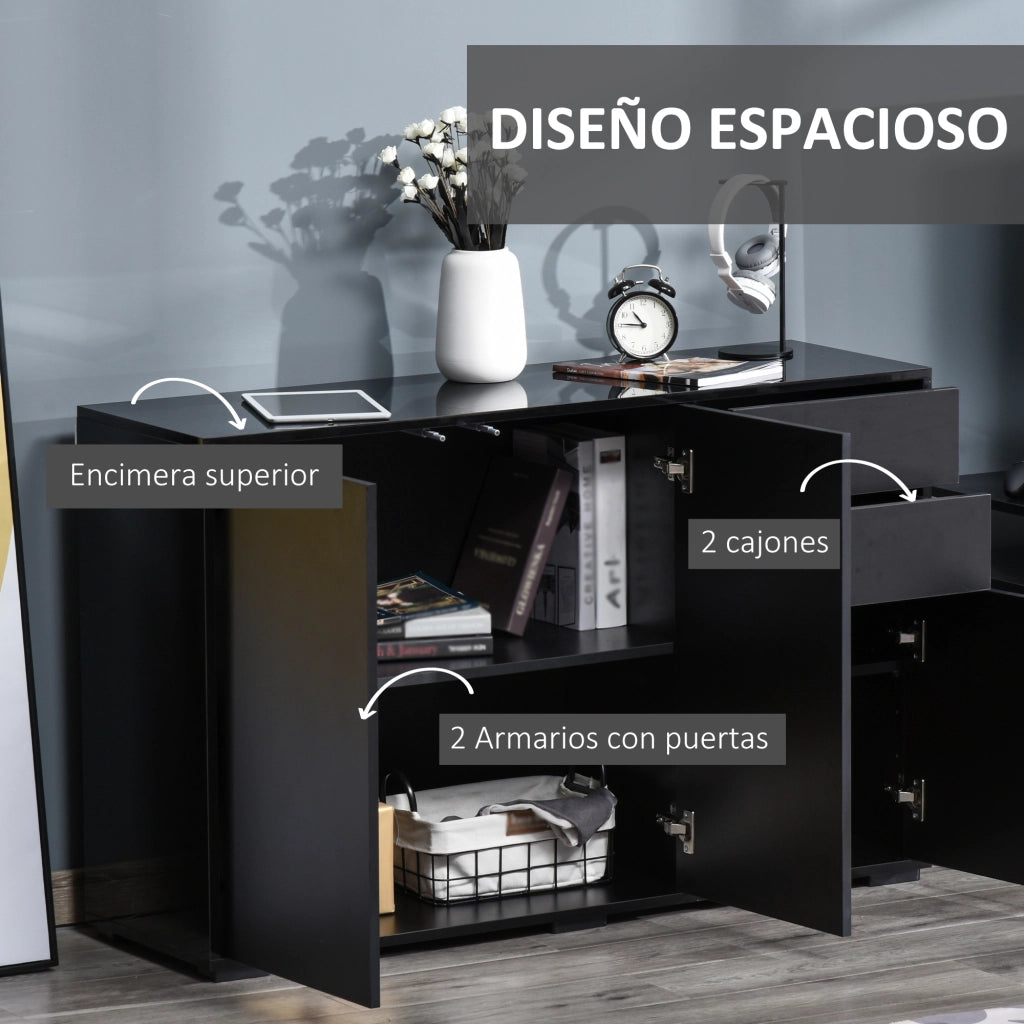 Armadio 3 Ante 2 Cassetti ¨C Zephmum ¨C 117x36x74 cm Nero