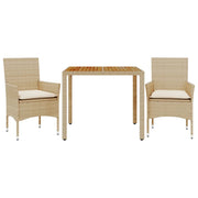 Set Pranzo da Giardino 3 pz | Set Salotto da Giardino con Cuscini Beige Polyrattan Acacia