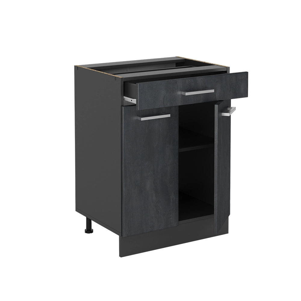 Mobiletto base per cucina R-Line Calce nera/Antracite 60 cm con cassetto, senza piano di lavoro Vicco