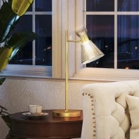Lampada da Tavolo Moderna con Paralume in Vetro Regolabile Ambrato e Satinato, Attacco E27, Oro