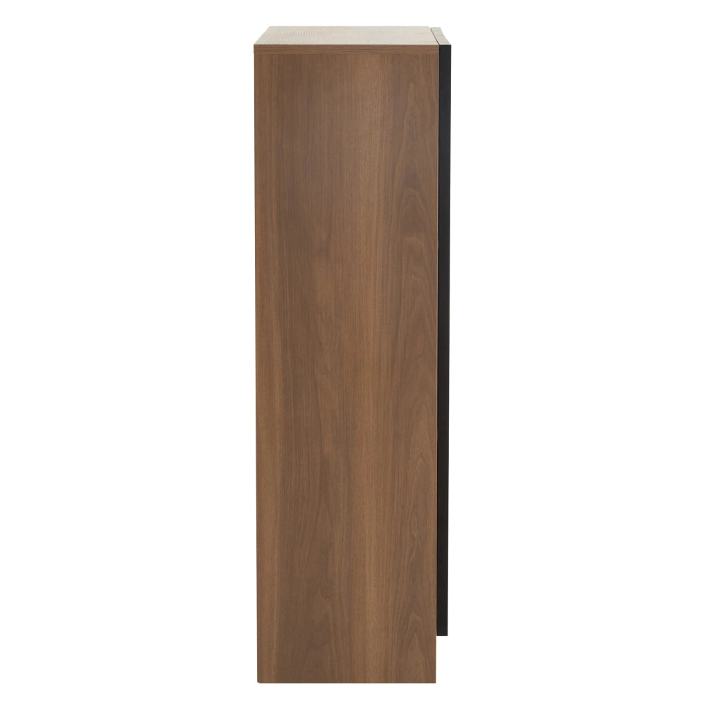 Vetrina in vetro con LED 80x30x106 cm; effetto noce naturale; con ante in alluminio