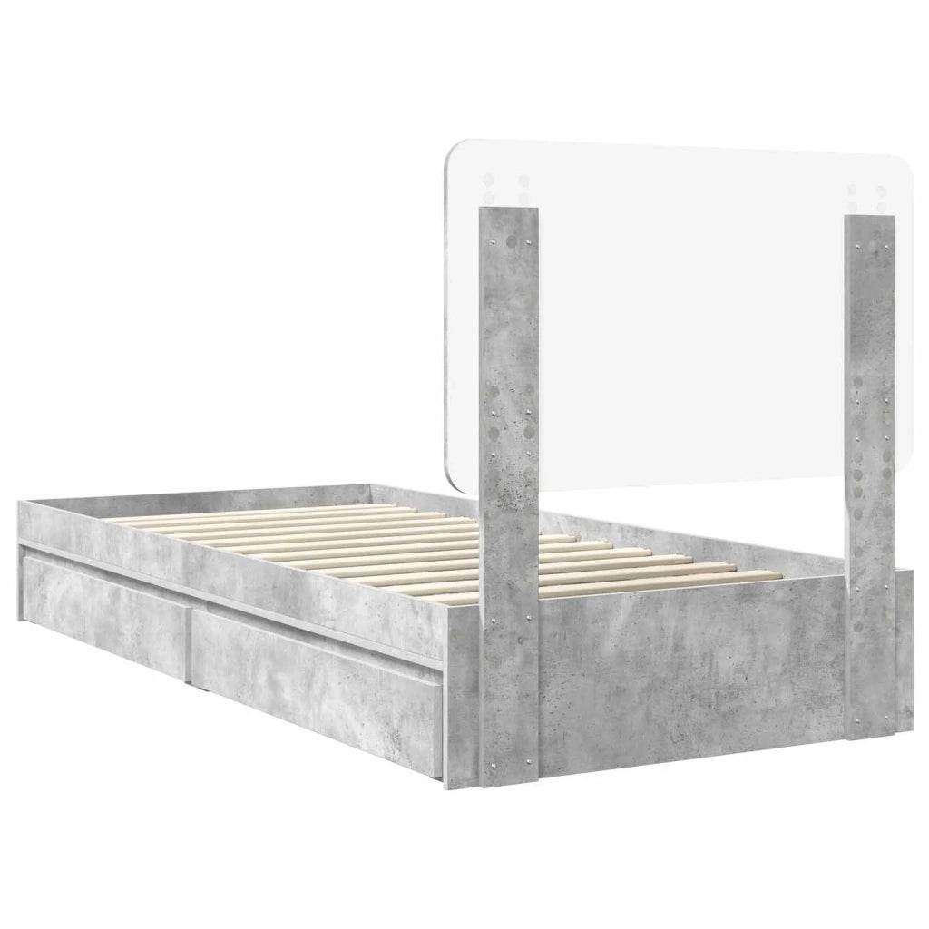 Letto con Contenitore con testiera Grigio cemento 75 x 190 cm 3412738