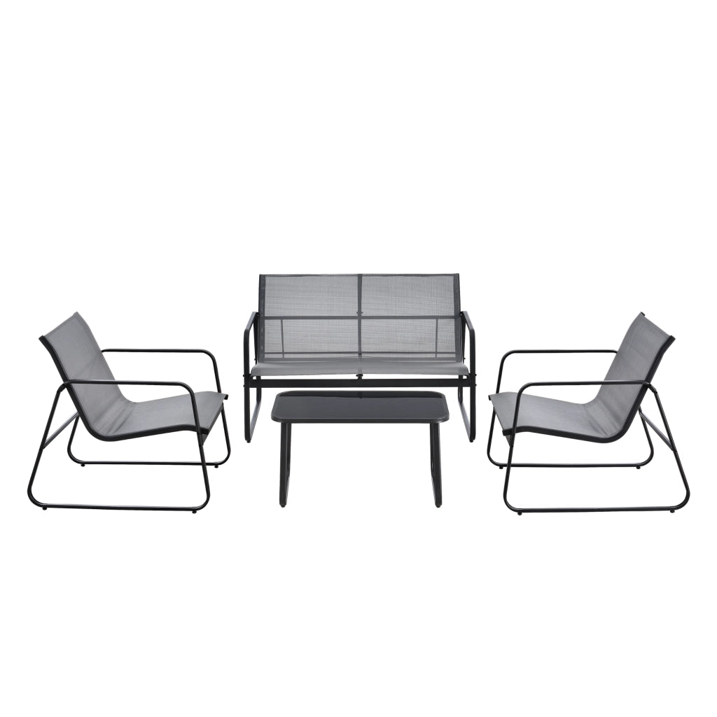 Set Palencia di Mobili da Giardino Tavolino Divano e 2 Sedie da Esterno - Grigio Chiaro/Nero [en.casa]