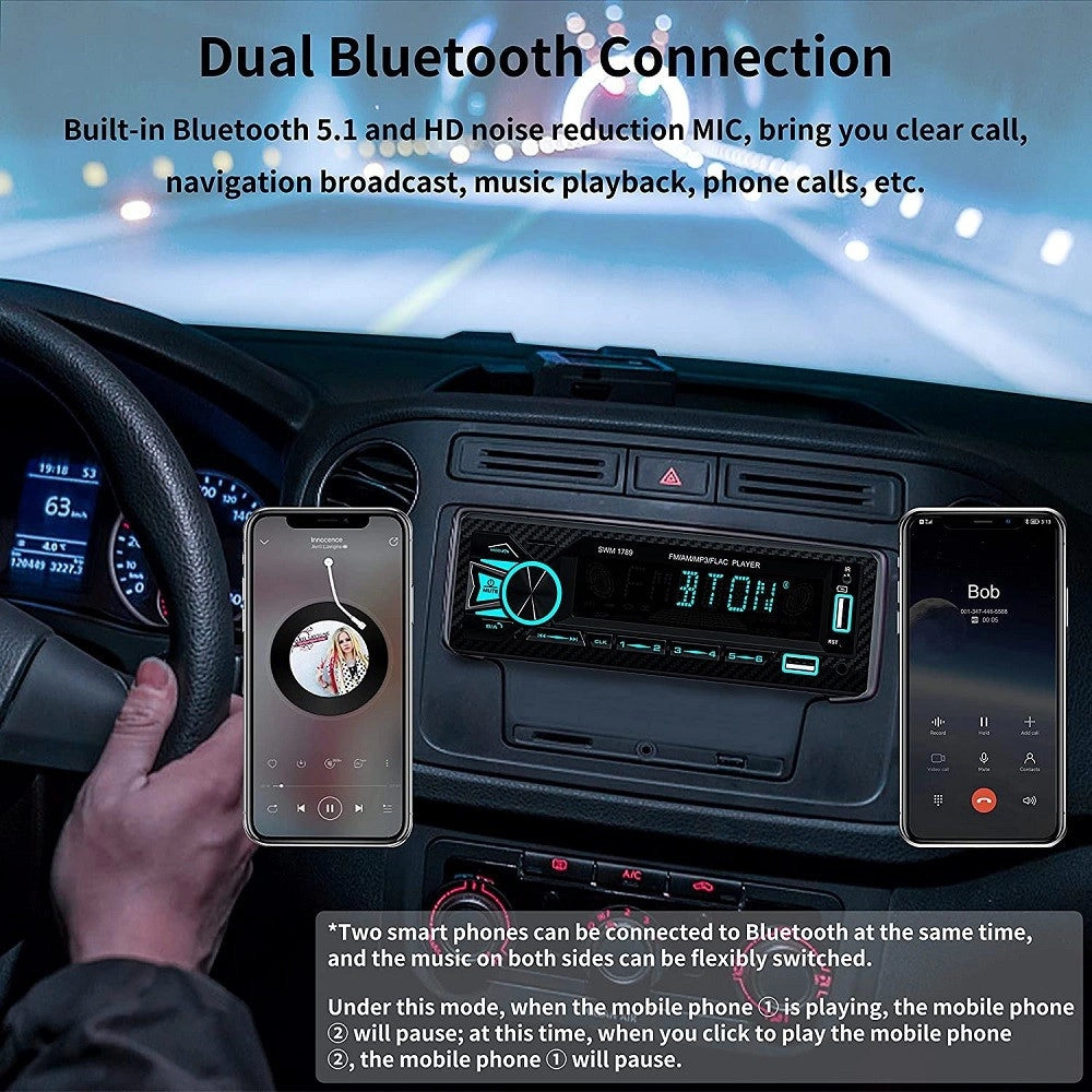 Trade Shop - Autoradio Bluetooth 5.1 Vivavoce 1 Din Aux Mp3 2 Usb Am Fm Display Lcd 1801 24v -