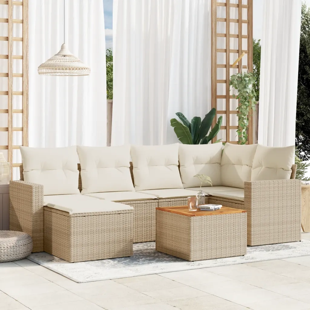 Set Divani da Giardino 7 pz con Cuscini Beige in Polyrattan 3224224
