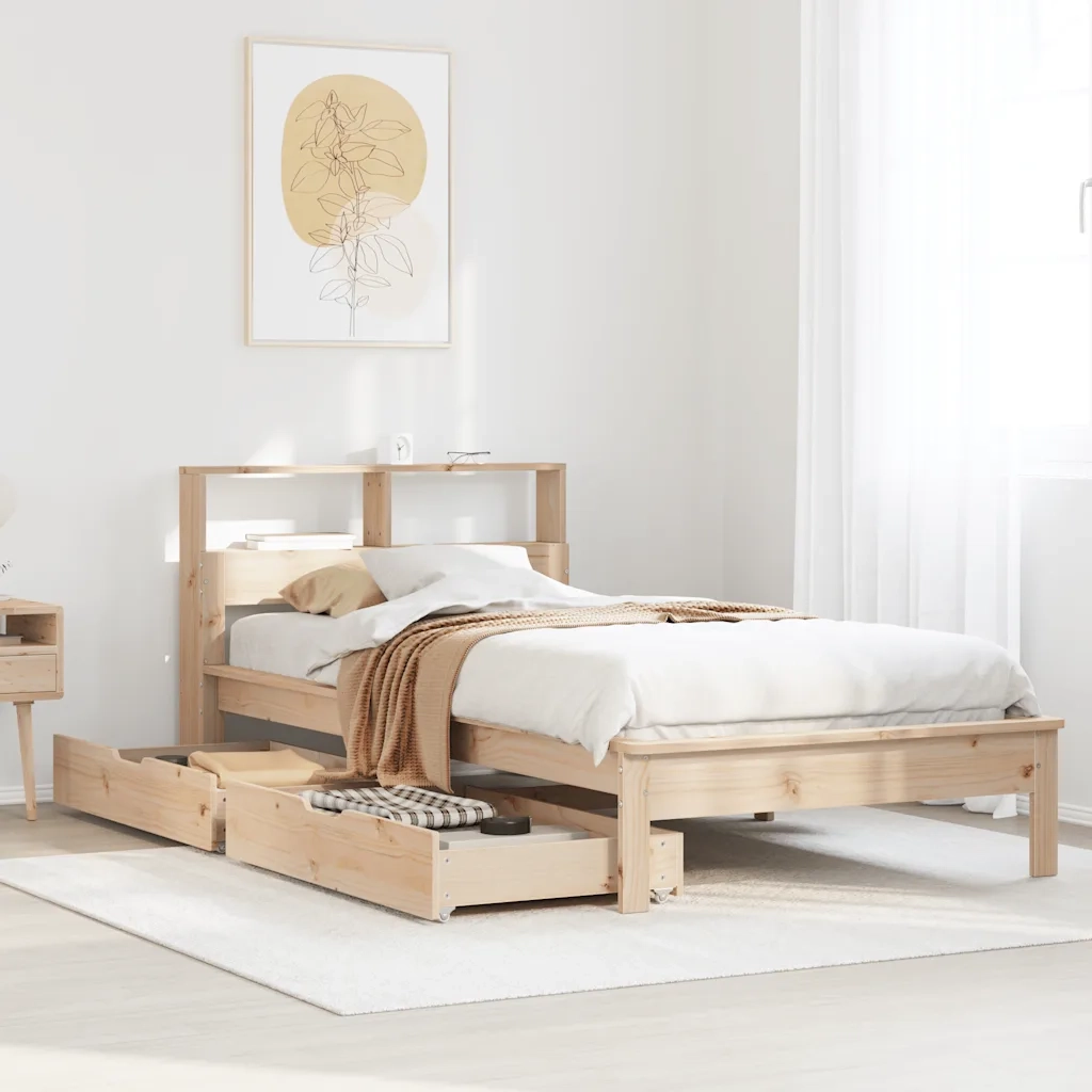 Letto Libreria senza Materasso 100x200 cm in Legno di Pino