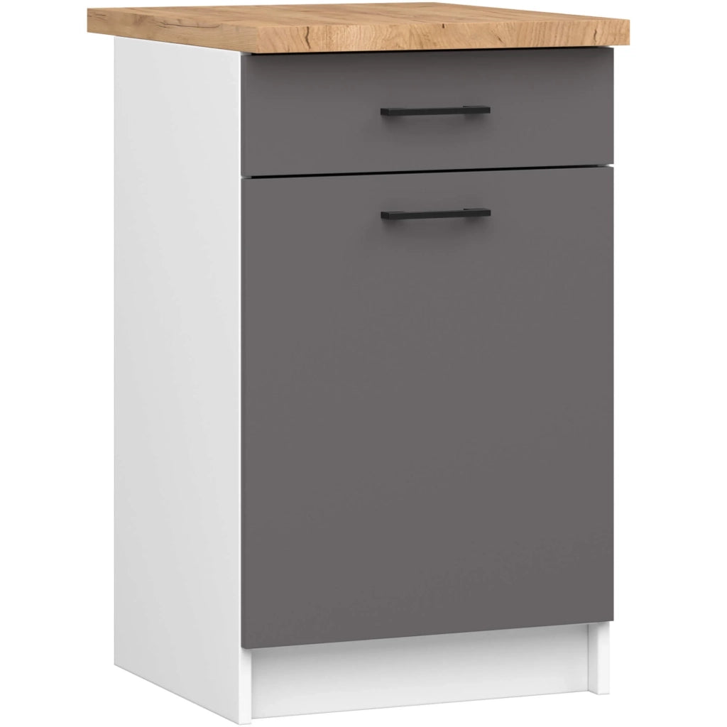 Mobile cucina modulare con piano di lavoro AKORD OLIWIA Bianco 50 cm 1 anta 1 cassetto inserto frontale Grigio Grafite 50x46x85 cm