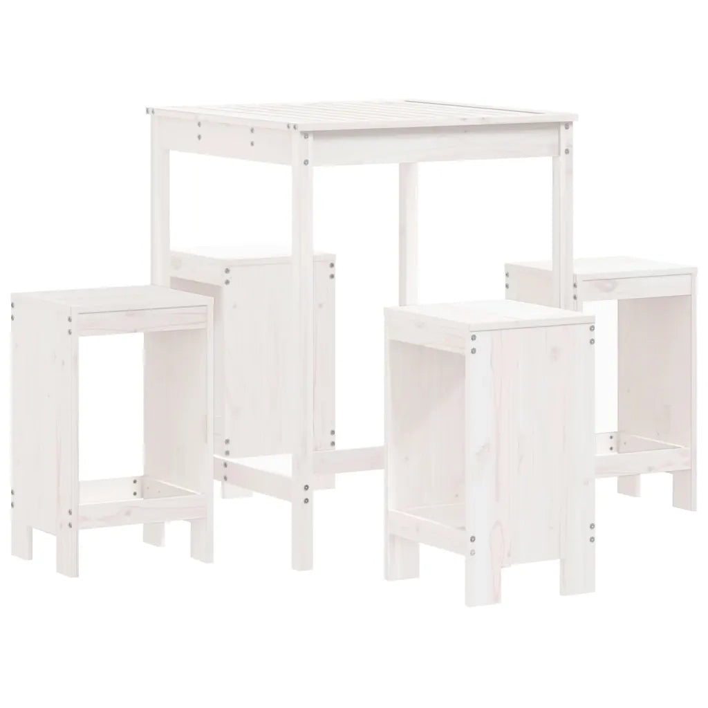 Set Bar da Giardino 5 pz | Set Salotto da Giardino Bianco in Legno Massello di Pino