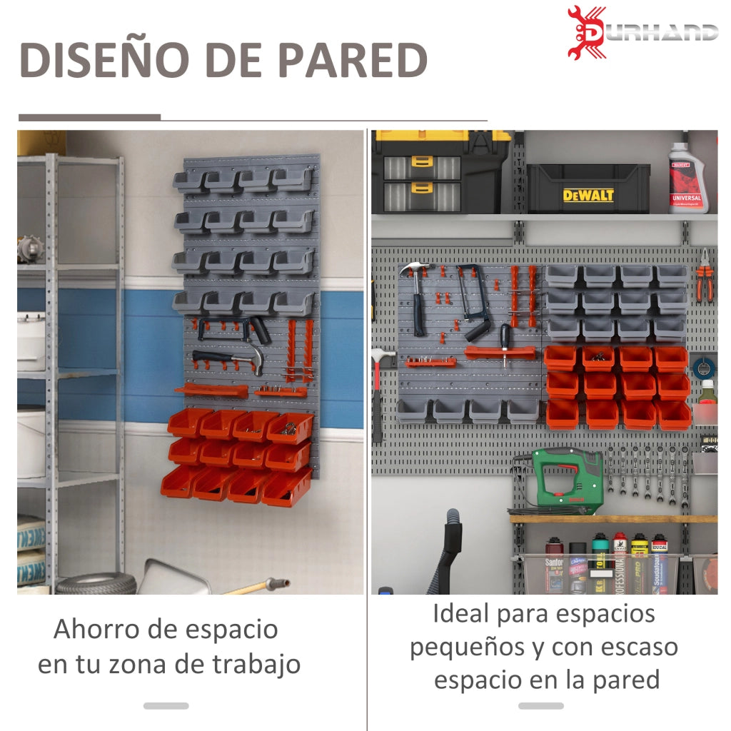 Scaffale a Parete per Utensili 95x54 cm con 28 Scatole ¨C zephmum ¨C Grigio e Rosso