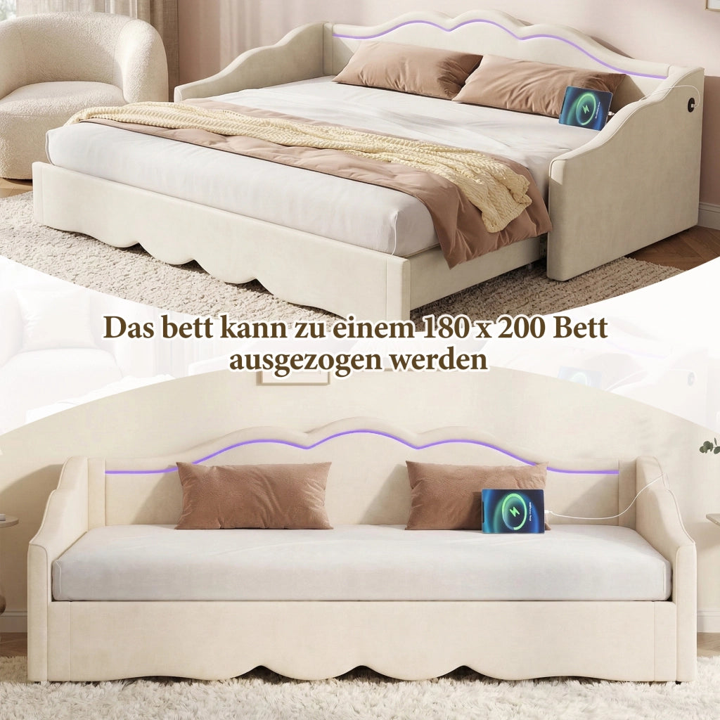 Letto pieghevole funzione 2 in 1 velluto beige 90x200 cm