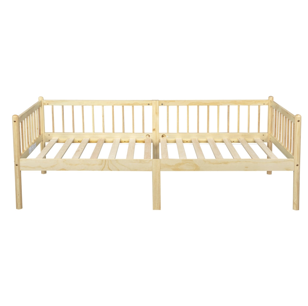 Letto da giorno 90x200 cm con sponde a tre lati; in legno di pino naturale