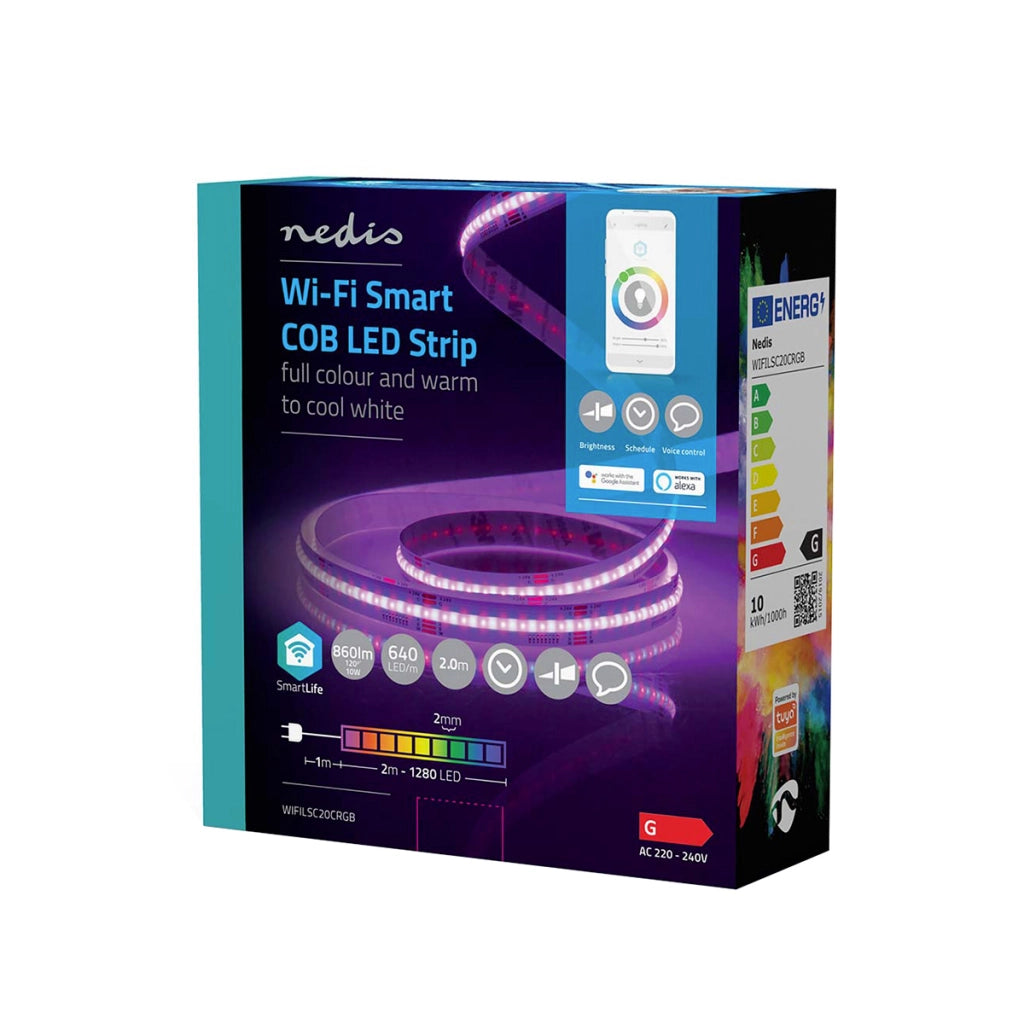 Striscia LED Connessa Wi-Fi 2m Tecnologia COB Illuminazione Continua Multicolore Nedis