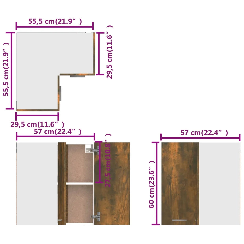 Mobile Pensile Angolo “Lyon” Rovere Fumo 57x57x60 cm 815597