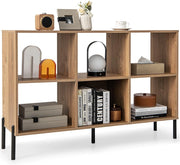 Libreria a 3 livelli, scaffale aperto in legno a 6 cubi con gambe in metallo, mobile indipendente con ripiano regolabile, per studio, soggiorno, ufficio a casa (naturale)