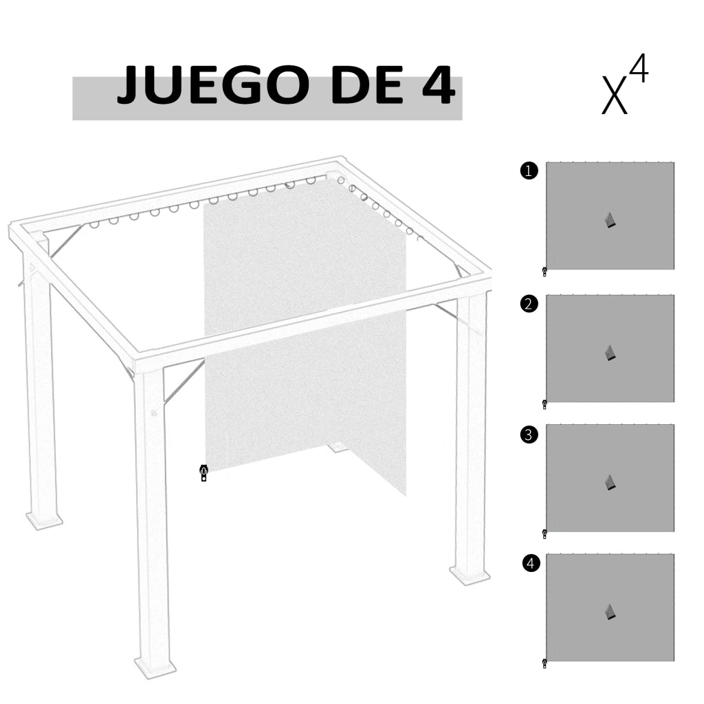 Set 4 Pareti Laterali per Gazebo ¨C Xylo ¨C 302x205 cm Grigio Chiaro con 40 Ganchos