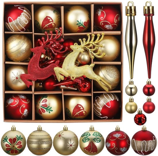 Set di Decorazioni per Albero di Natale di 40 pezzi - Ruggine/ Oro - Plastica - Luccicante/Mat/Lucido - Decorazione - Decorazioni per Albero di Natale - 13 Disegni - Decorazioni per Natale