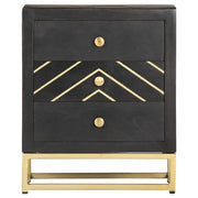 Comodino Nero e Oro 40x30x50 cm in Legno Massello di Mango 286517