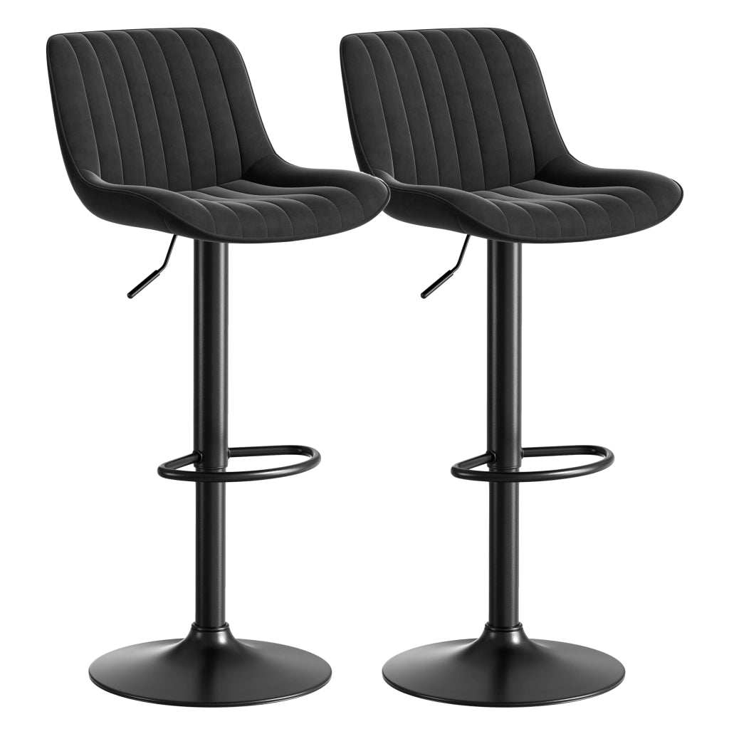 Sgabello da bar girevole in velluto con altezza regolabile, schienale ergonomico e rotazione a 360° per cucina, nero