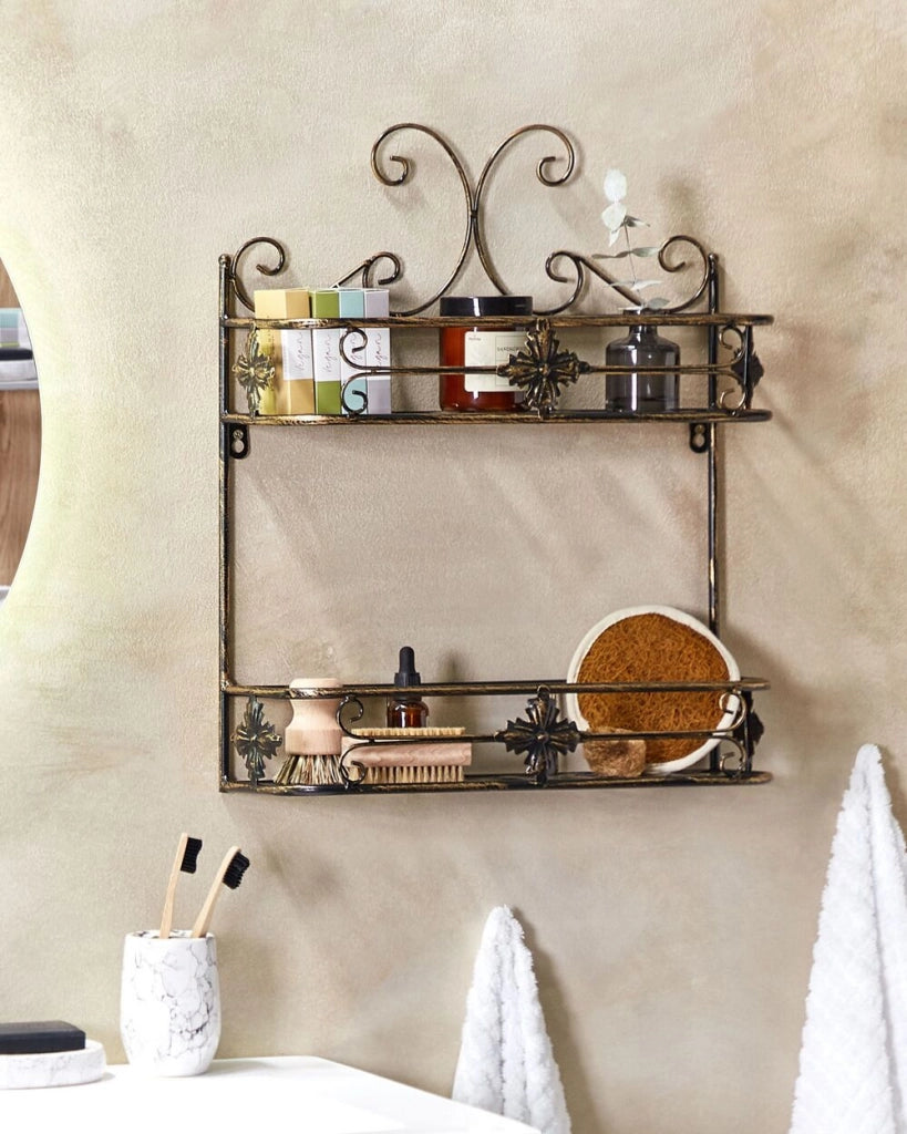 Mensola da parete per bagno in metallo bianco 52 x 42 cm Ripiano singolo sospeso in stile vintage effetto anticato