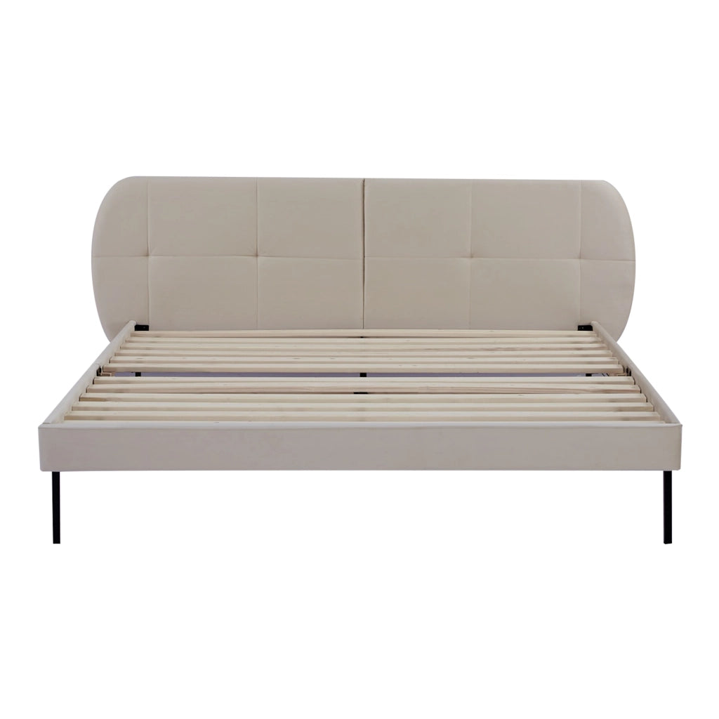 Letto Matrimoniale Porvoo con Testiera e Materasso 160x200 cm Rivestimento in Velluto - Beige [en.casa]