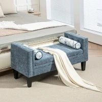 Panca Fondoletto con Braccioli Trapuntati e 2 Cuscini, in Ciniglia e Legno, 115.5x45x56 cm, Grigio e Nero