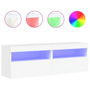 Mobili TV a Parete con Luci LED 2pz | Armadietto TV | Mobile Porta TV Bianchi 60x30x40 cm