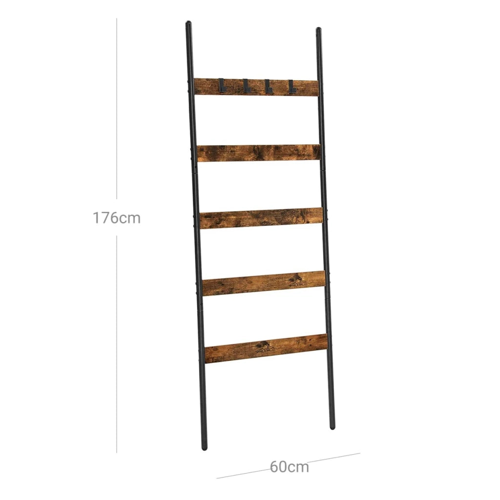 Portasciugamani a scala angolata a 5 ripiani larghezza 65 cm struttura in acciaio per coperte asciugamani sciarpe stile industriale marrone rustico e nero 12_0005747