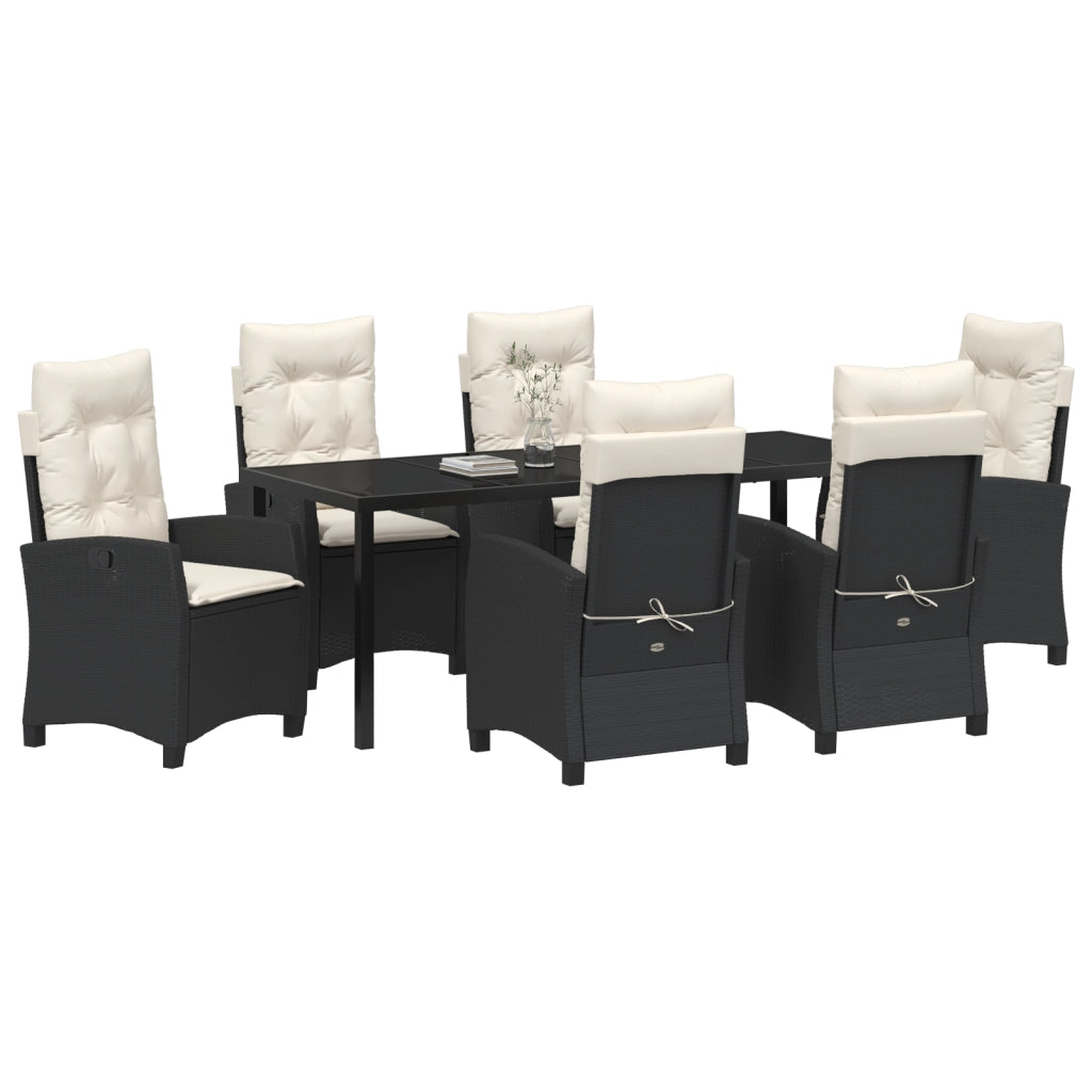 Set da Pranzo da Giardino 7 Pezzi con Cuscini Nero Polyrattan