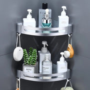 Schiaccianoci per doccia, senza fori, metallo, a forma di triangolo, con 4 ganci, supporto per shampoo (2 pezzi, finitura in acciaio inox)
