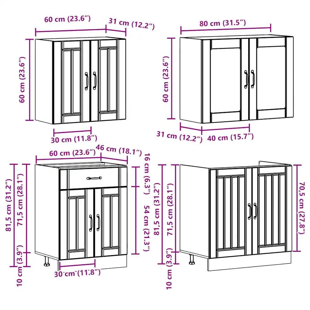 vidaXL Set Mobili da Cucina 4 pz Lucca Neri Legno Multistrato