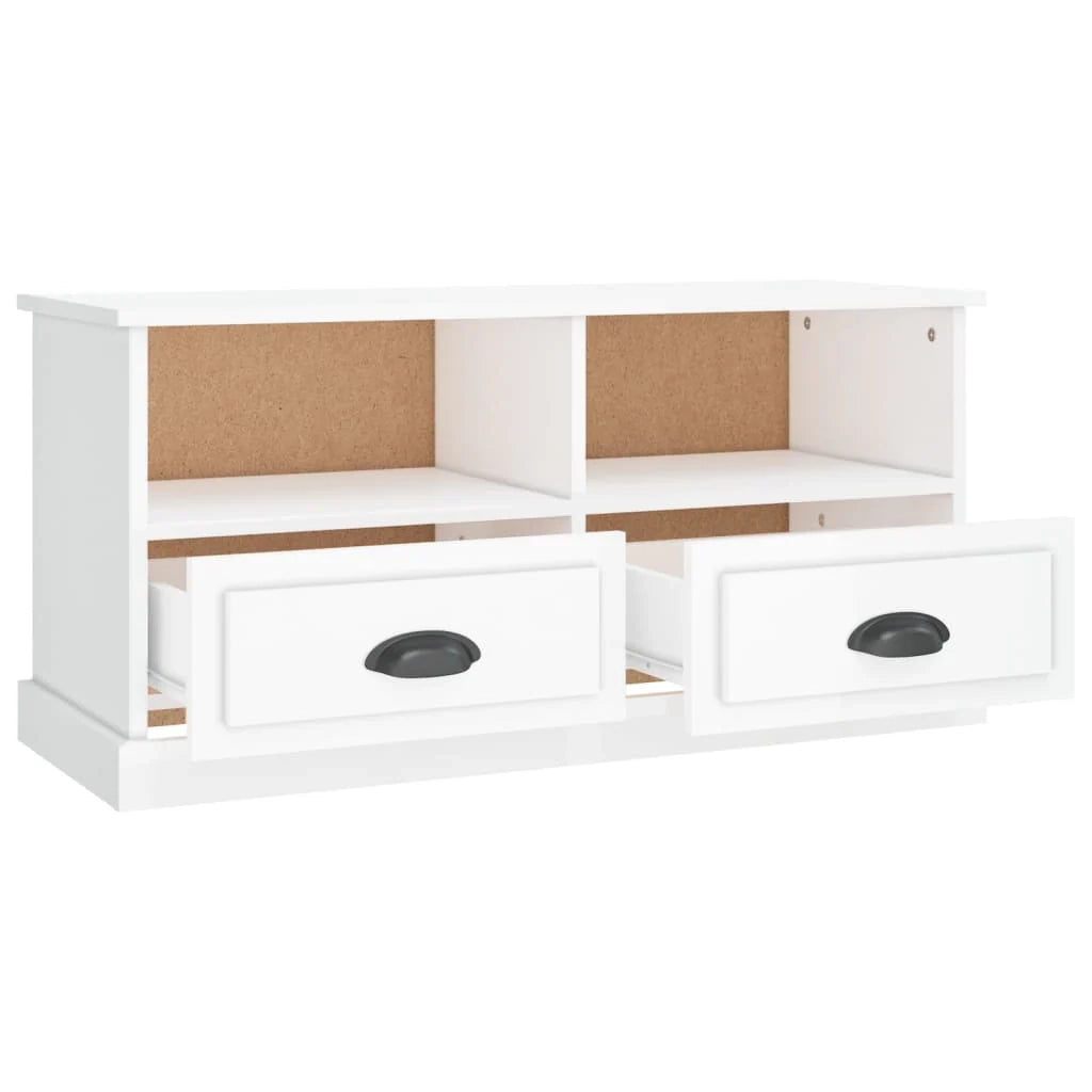 Mobile TV multimediale mensola TV credenza TV sala da pranzo soggiorno camera da letto finitura lucida 93 x 35,5 x 45 cm legno ingegnerizzato bianco 02_0027092