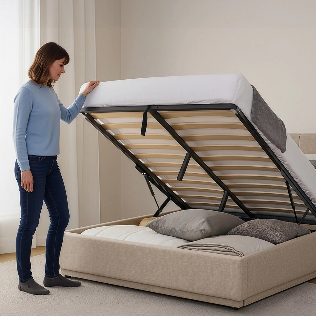 Letto Contenitore Tröstiar con Luce LED Letto Matrimoniale con Materasso 180x200 cm Beige [en.casa]